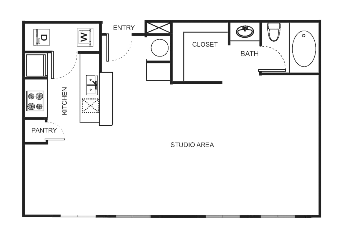 Floorplan diagram for Indi 2-GHI Studio, showing Studio