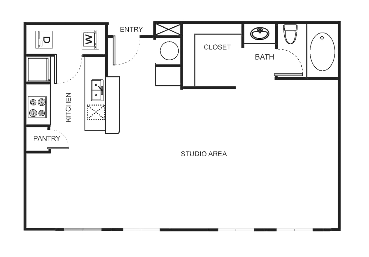 Floorplan diagram for Indi 2-GHI Studio, showing Studio