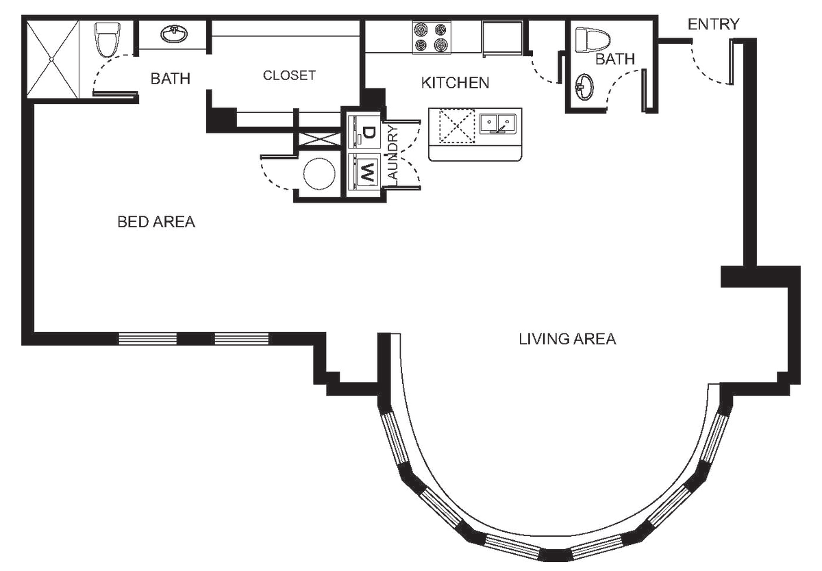 Floorplan diagram for Indi 5-A Studio, showing Studio