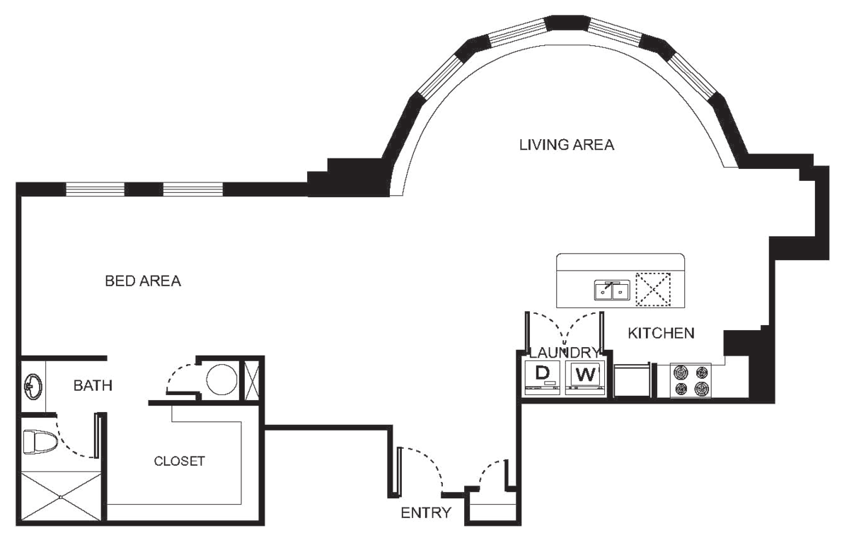 Floorplan diagram for Indi 6 Studio, showing Studio