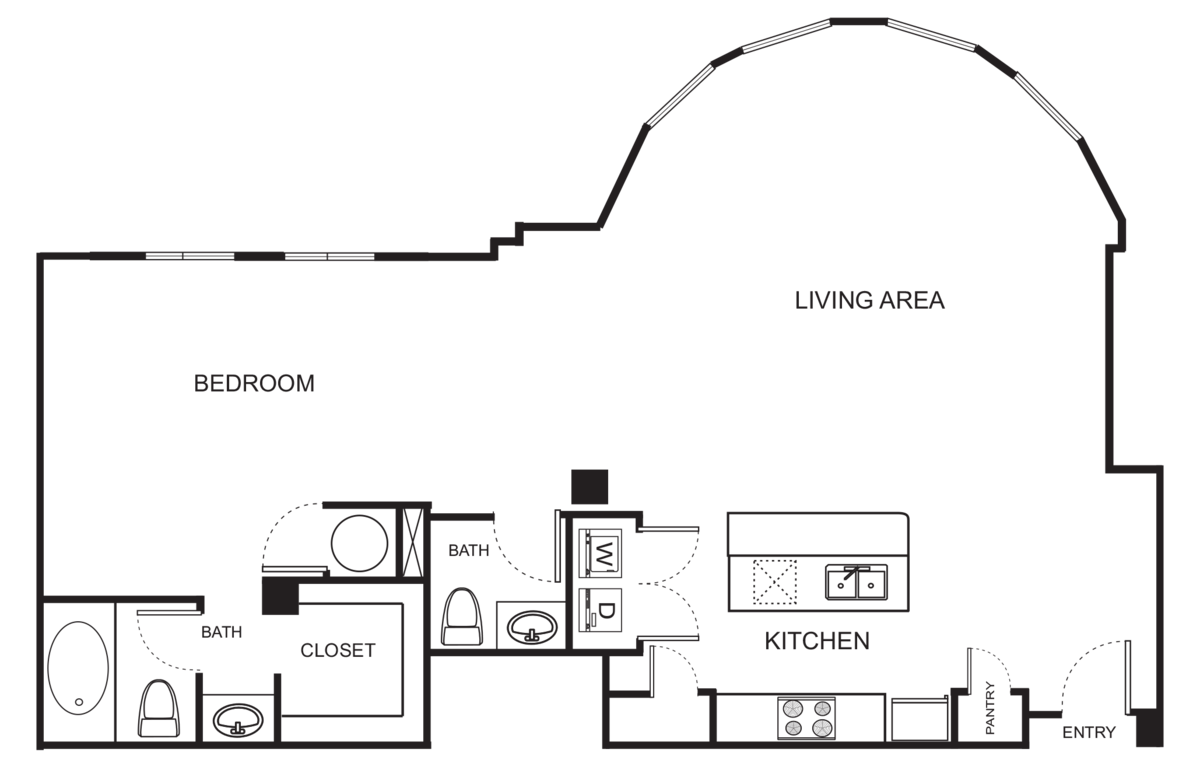 Floorplan diagram for Indi 6-A Studio, showing Studio