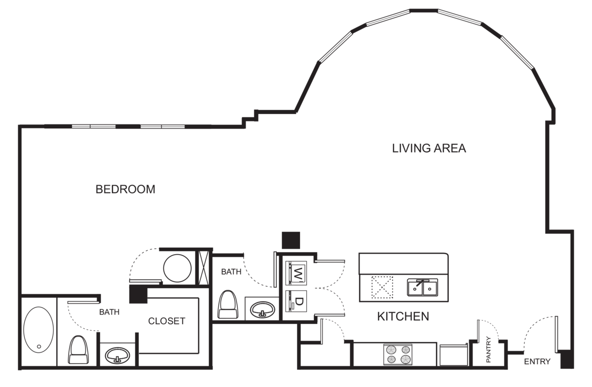 Floorplan diagram for Indi 6-A Studio, showing Studio