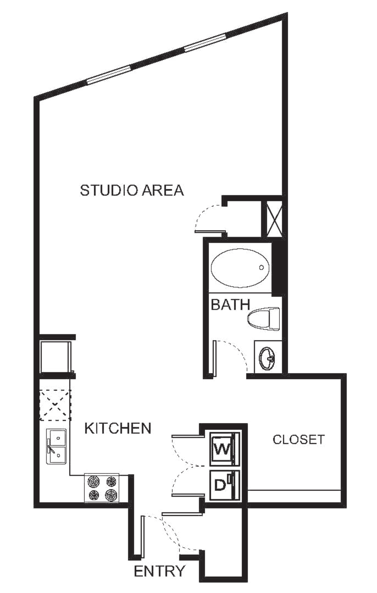 Floorplan diagram for OB-B Studio, showing Studio
