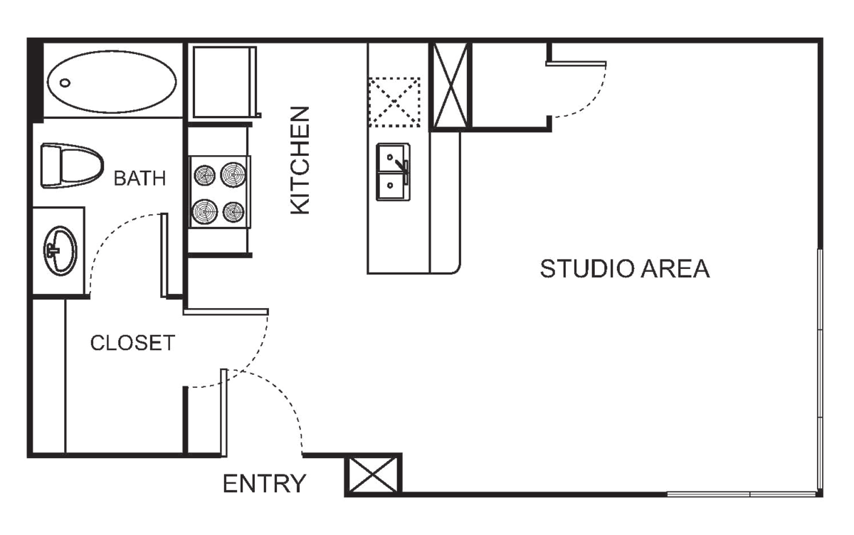 Floorplan diagram for S1 Studio, showing Studio
