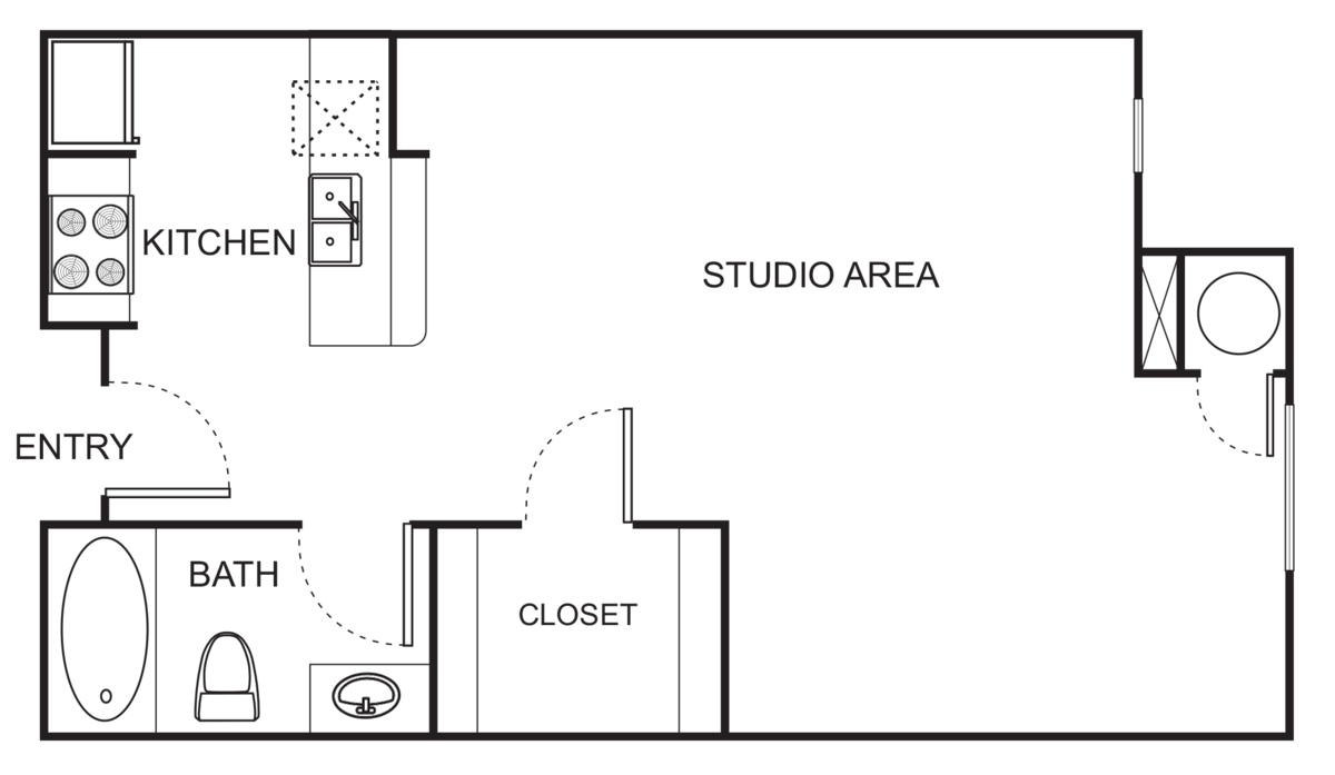 Floorplan diagram for S2-A Studio, showing Studio