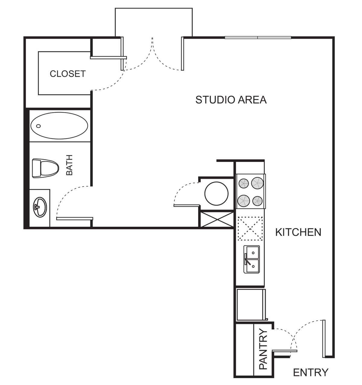 Floorplan diagram for S5 Studio, showing Studio