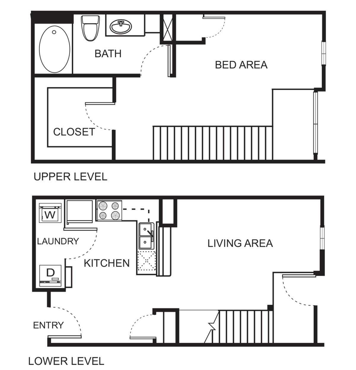 Floorplan diagram for A5-D One Bedroom Townhome - Harmony, showing Studio