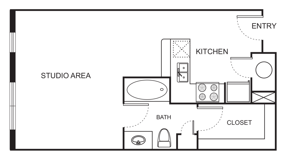 Floorplan diagram for S0-AB Studio Loft, showing Studio