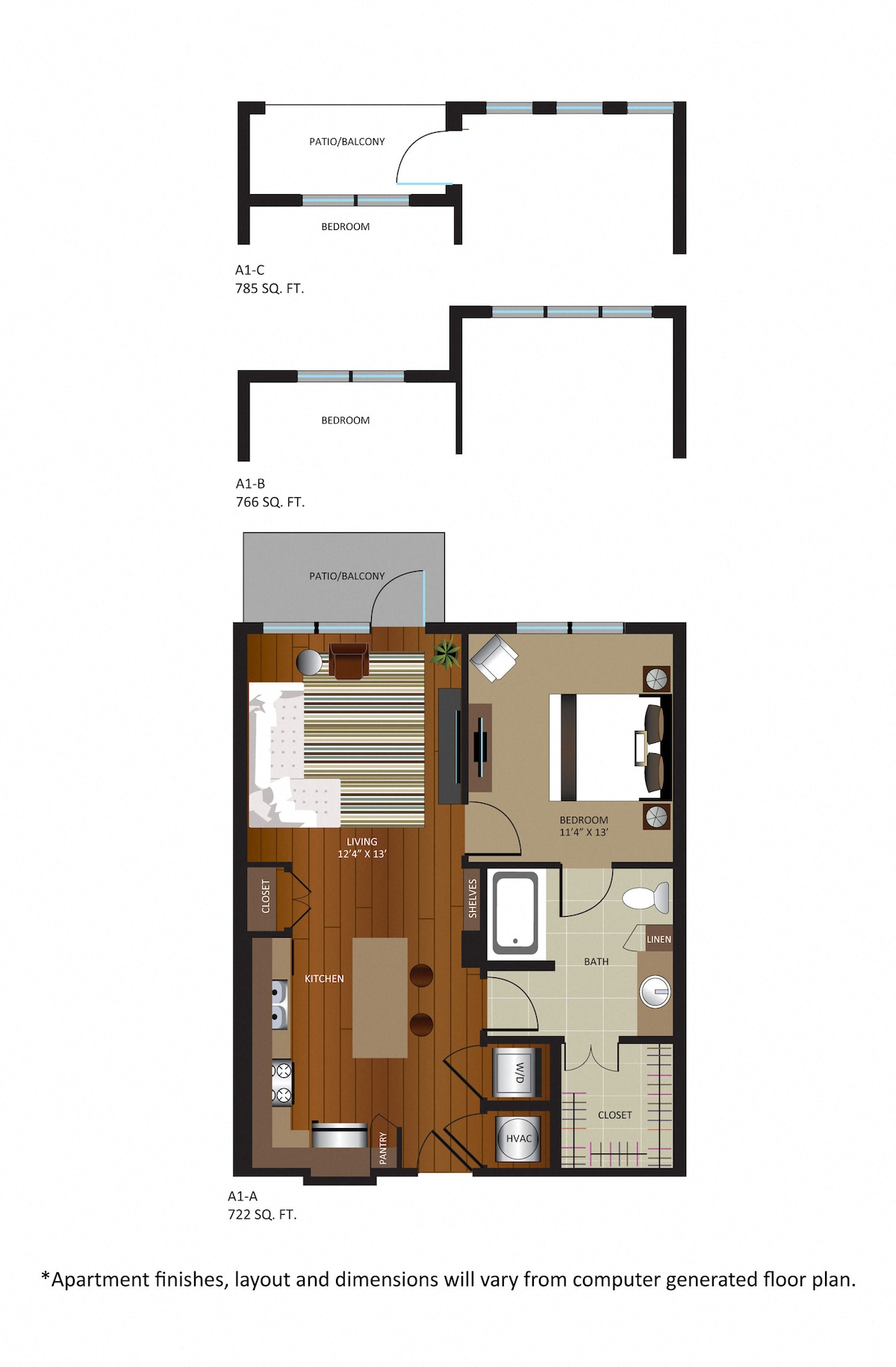 Floorplan diagram for A1-A, showing 1 bedroom