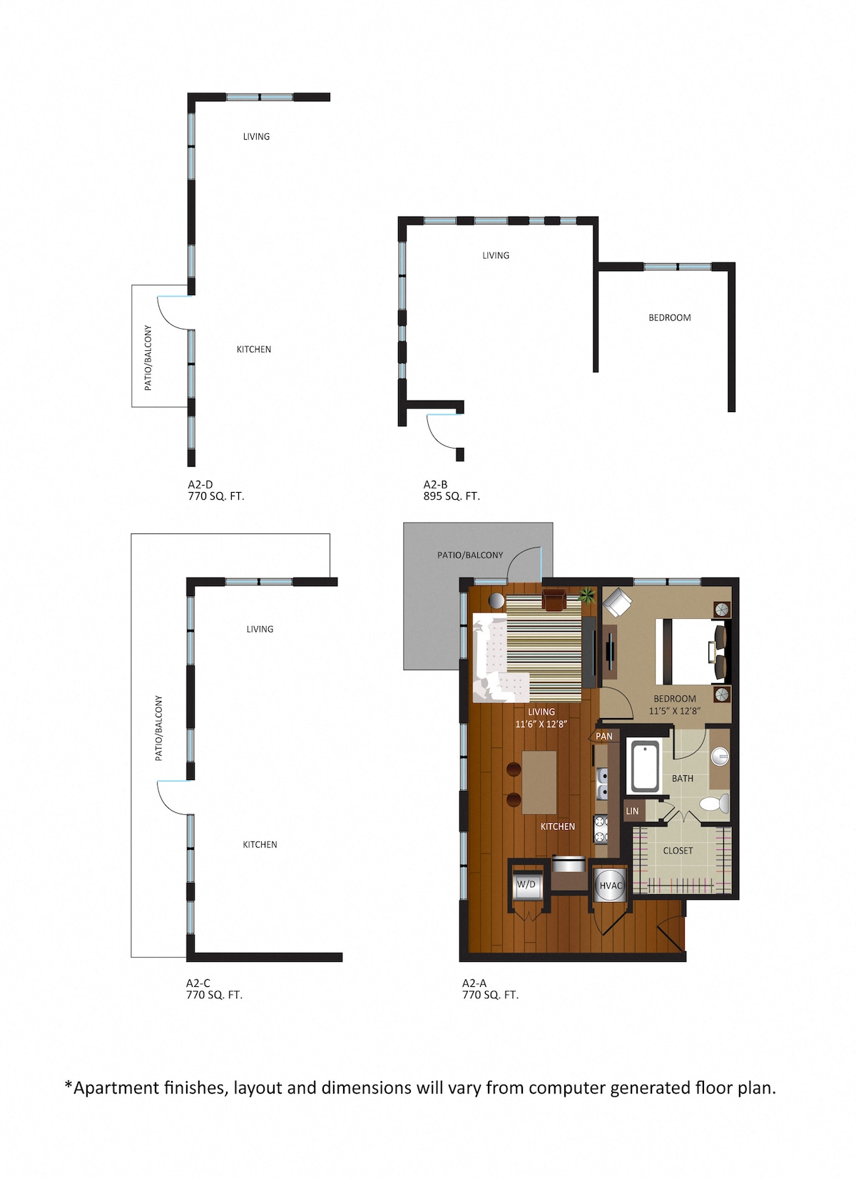 Floorplan diagram for A2-C, showing 1 bedroom