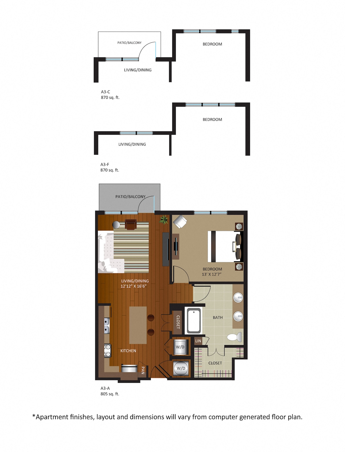 Floorplan diagram for A3-C, showing 1 bedroom