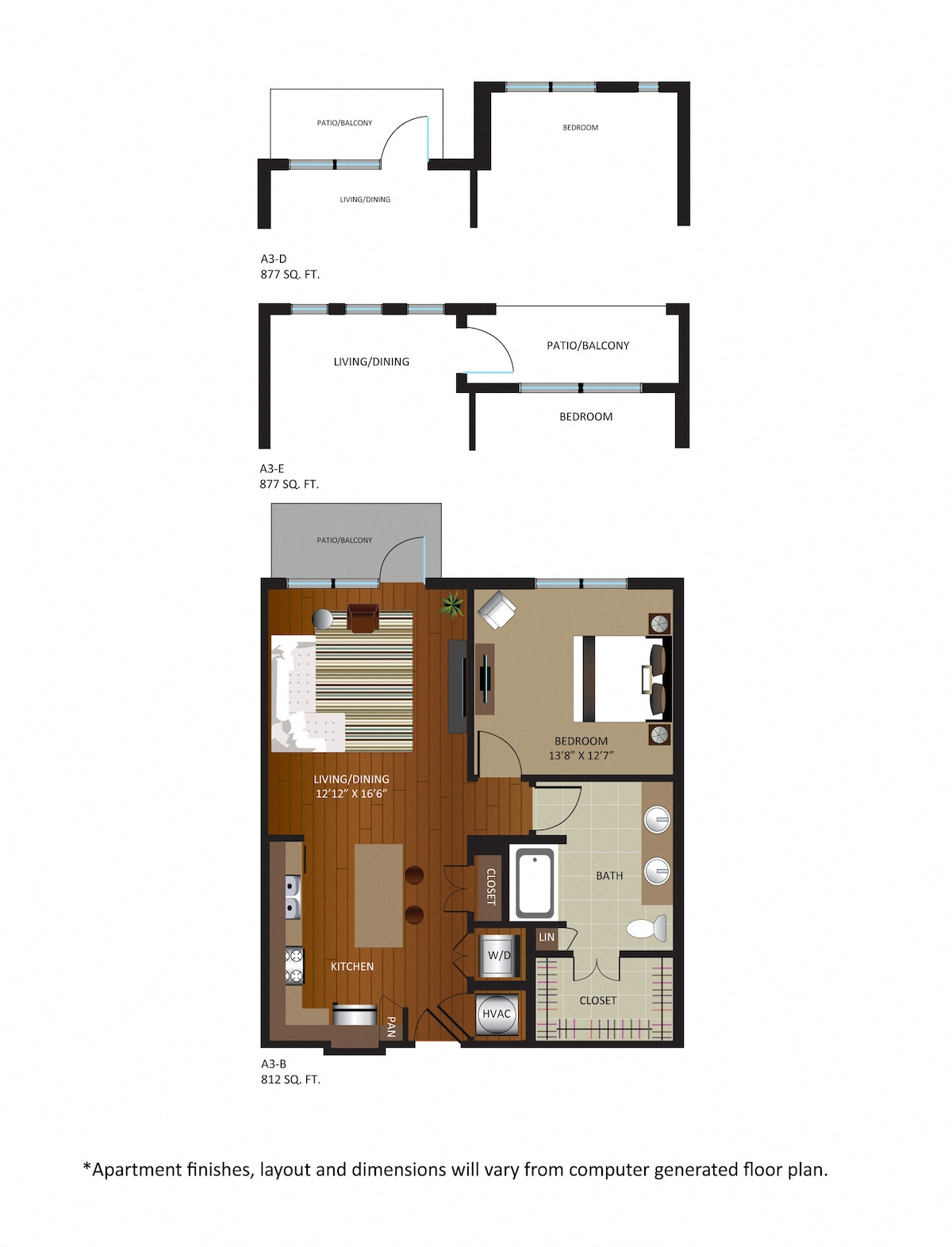 Floorplan diagram for A3-D, showing 1 bedroom