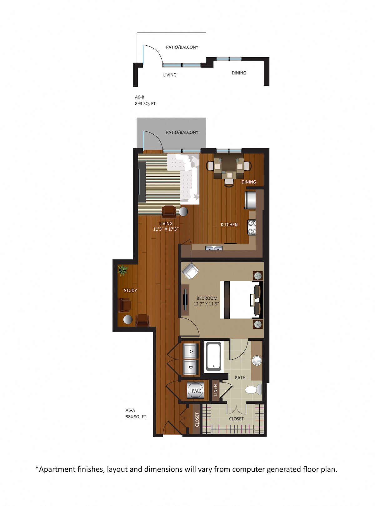 Floorplan diagram for A6-A, showing 1 bedroom
