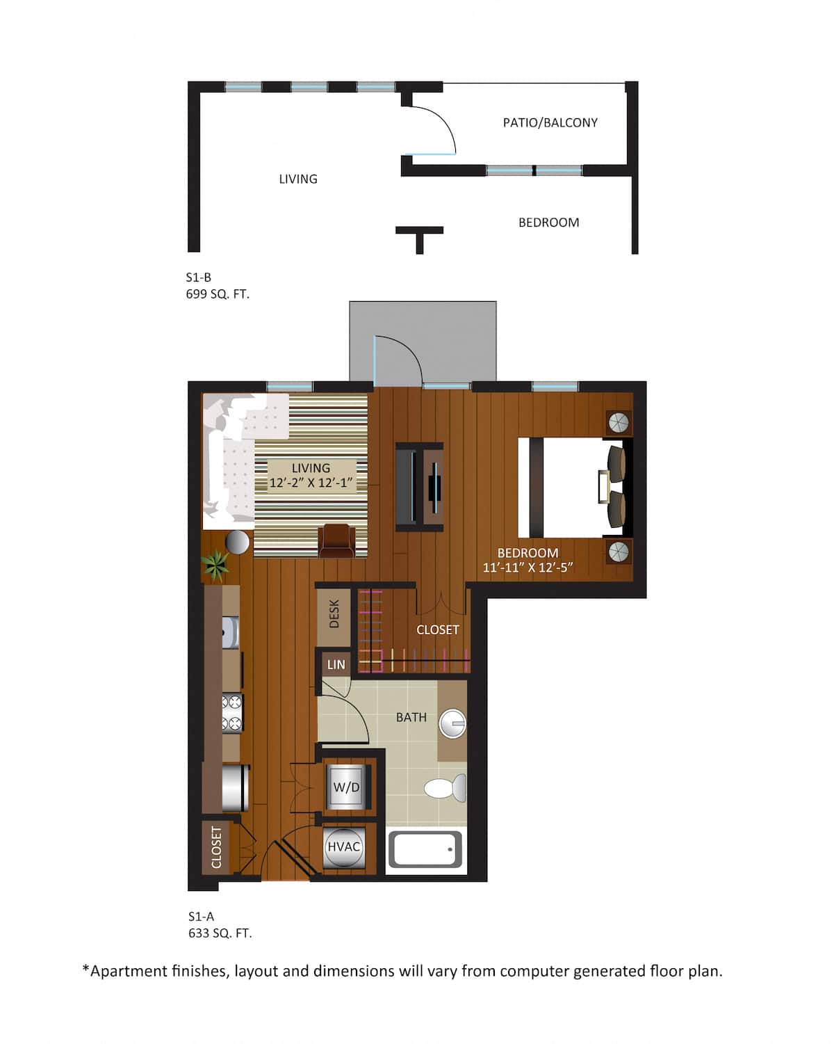 Floorplan diagram for S1-A, showing Studio
