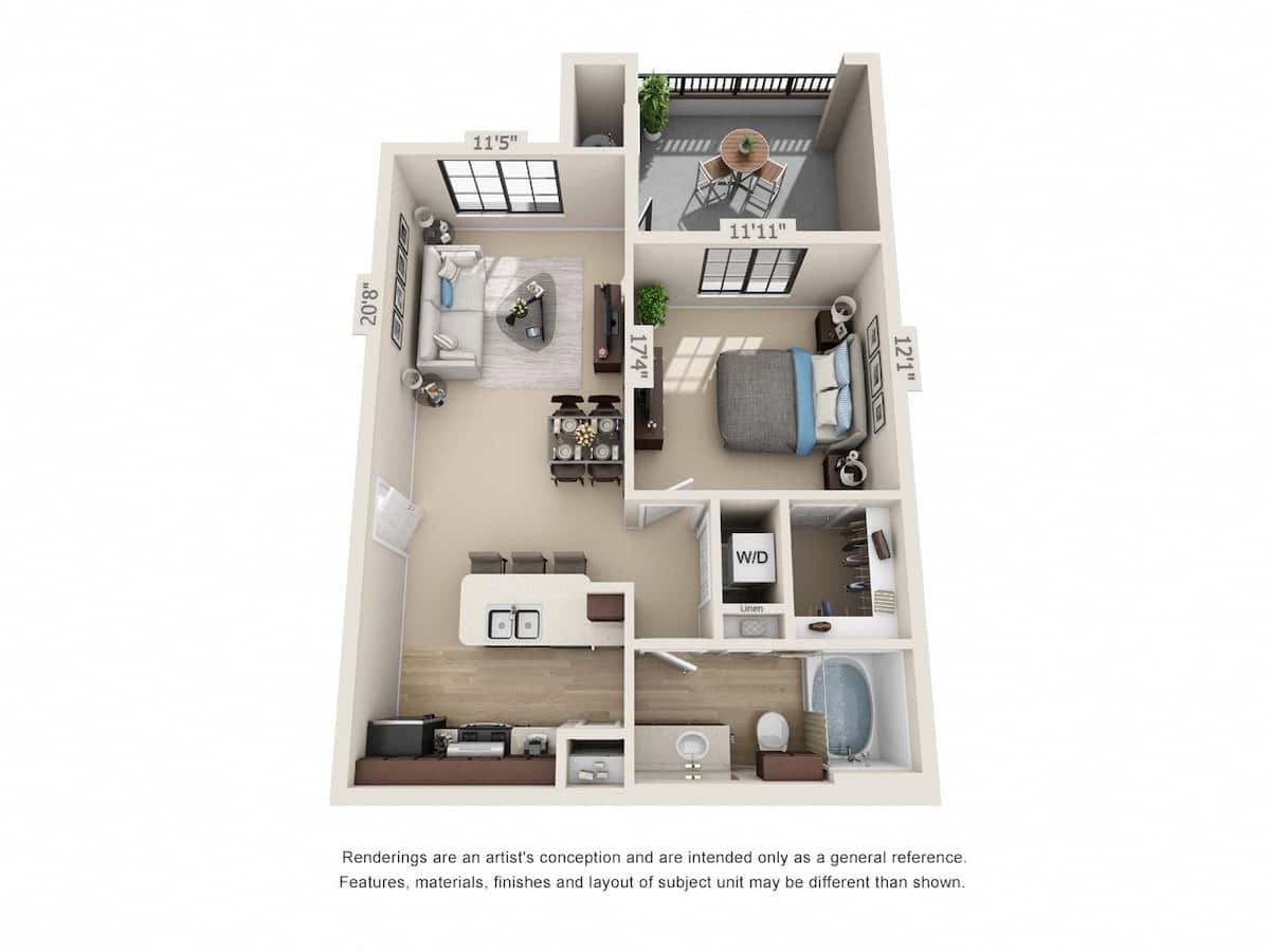 Floorplan diagram for A1, showing 1 bedroom