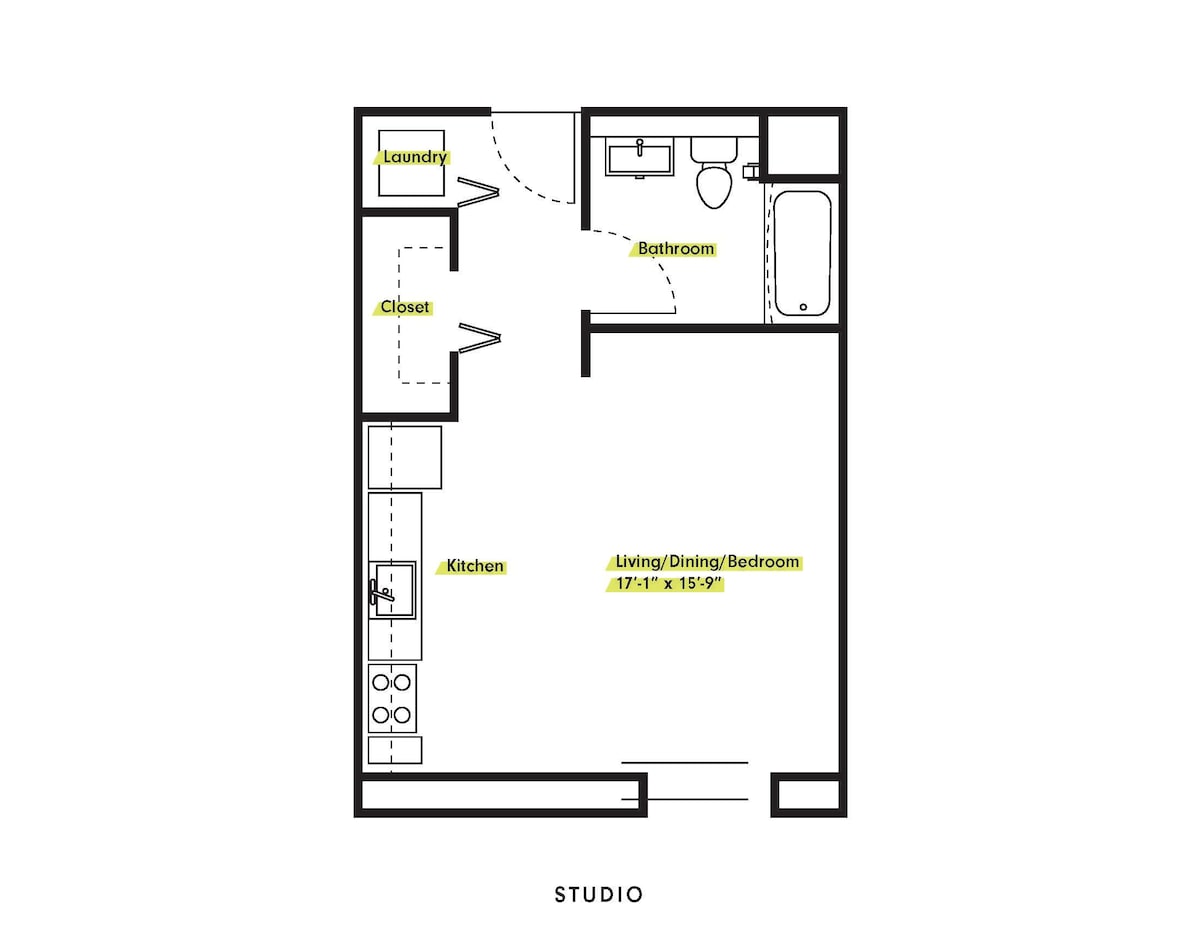Floorplan diagram for Studio, showing Studio