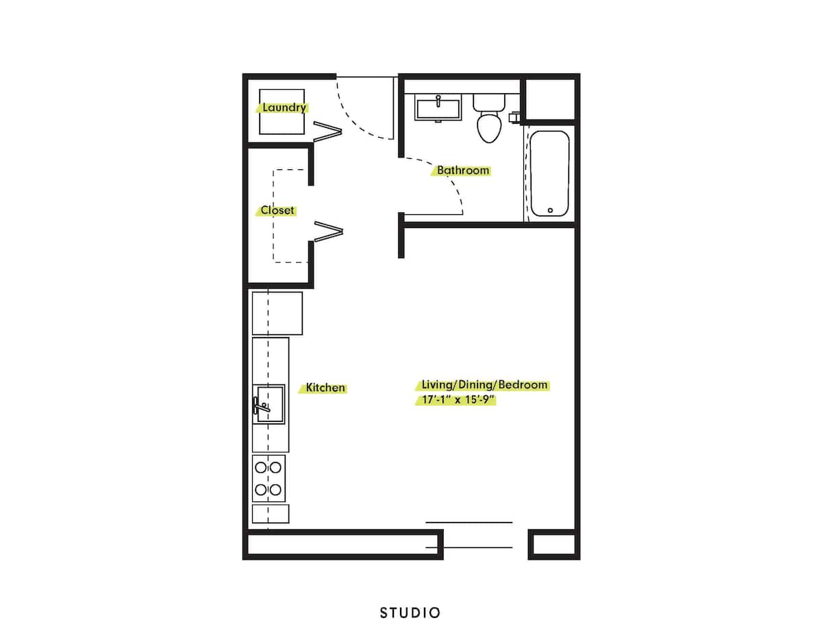 Floorplan diagram for Studio, showing Studio