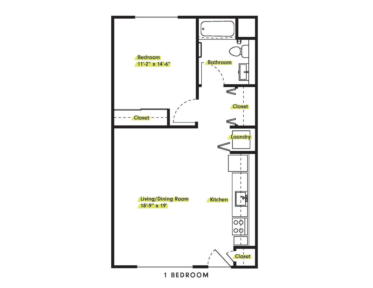 Floorplan diagram for 1 Bedroom , showing 1 bedroom