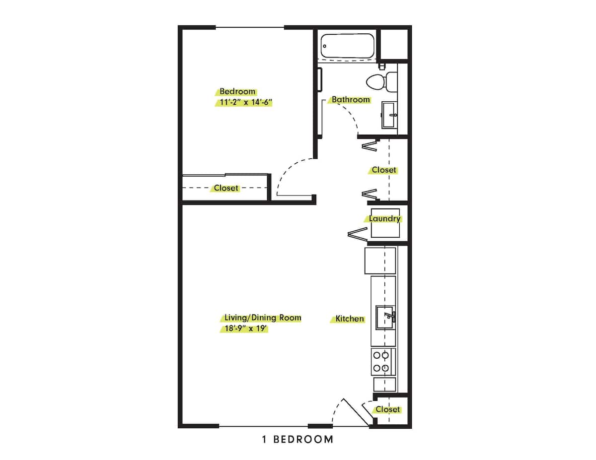 Floorplan diagram for 1 Bedroom , showing 1 bedroom