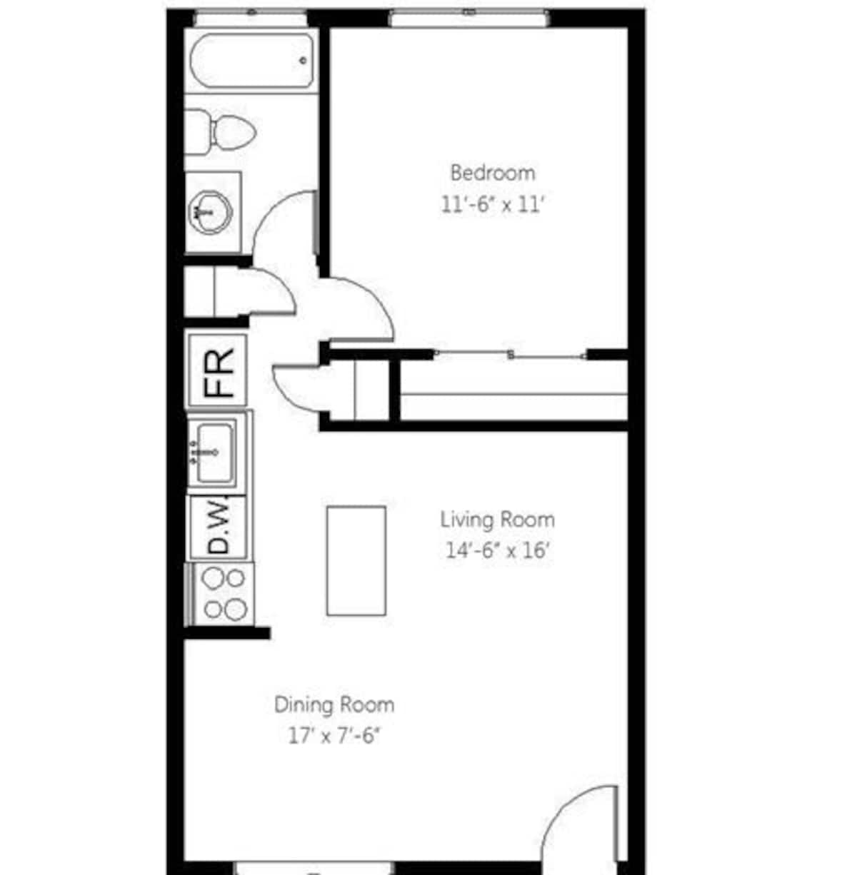 Floorplan diagram for Broadmoor, showing 1 bedroom