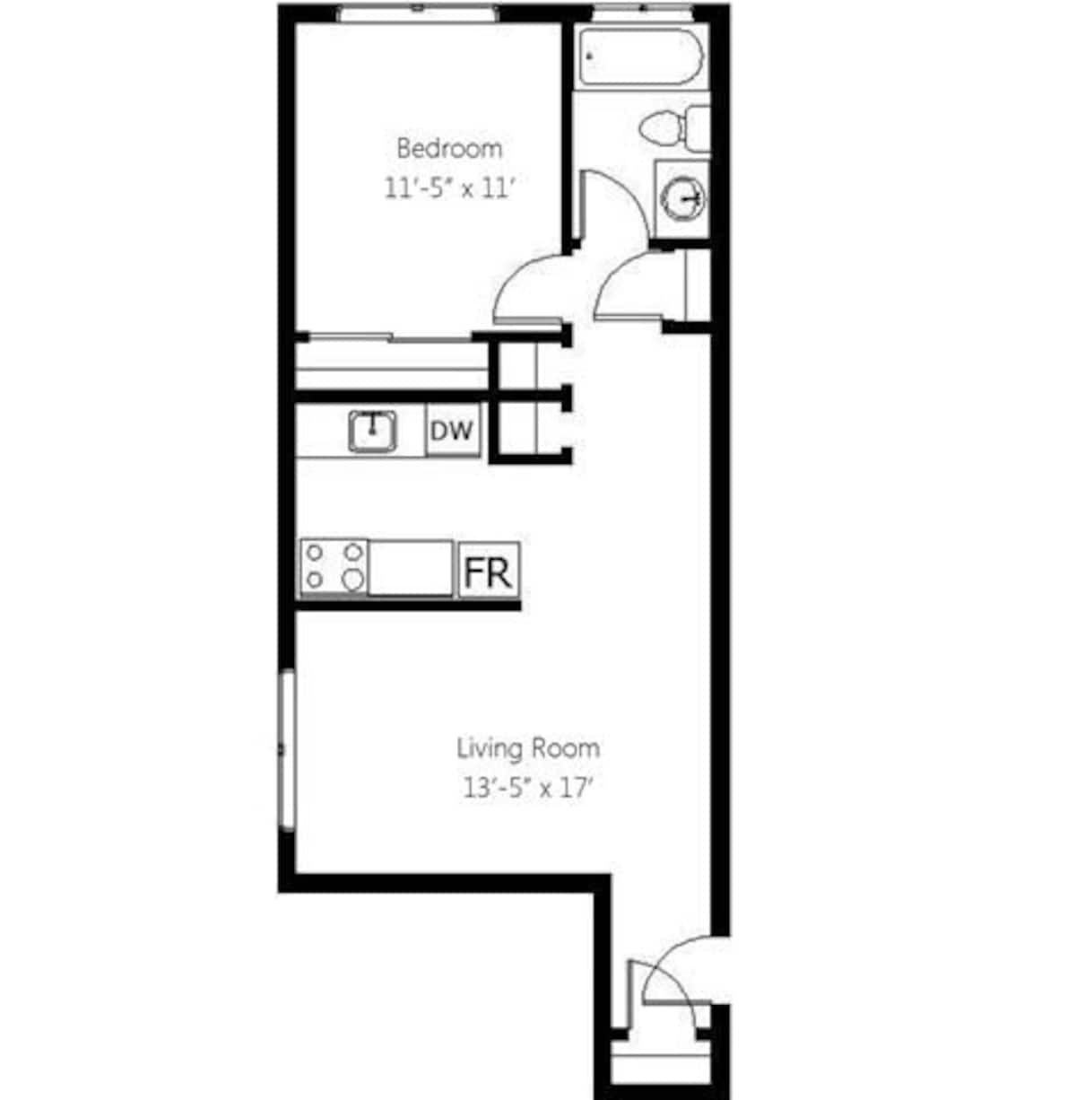 Floorplan diagram for Bristol, showing 1 bedroom