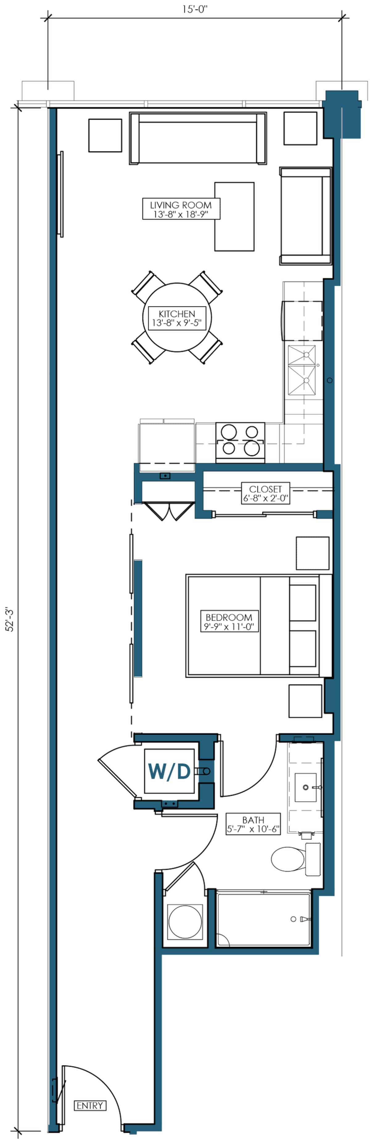 Floorplan diagram for A8, showing 1 bedroom