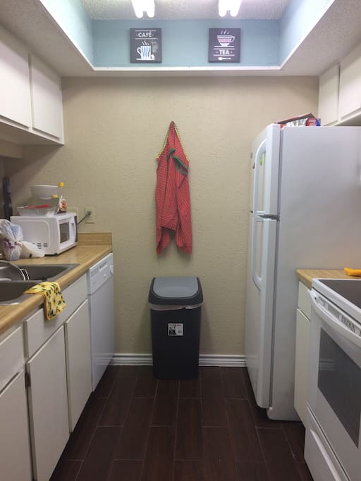 Fuller view of the kitchen.