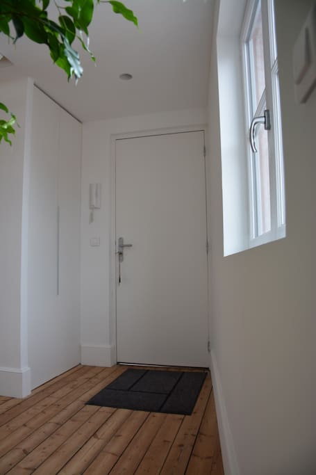 Entrée de l'appartement, vestiaire et interphone.