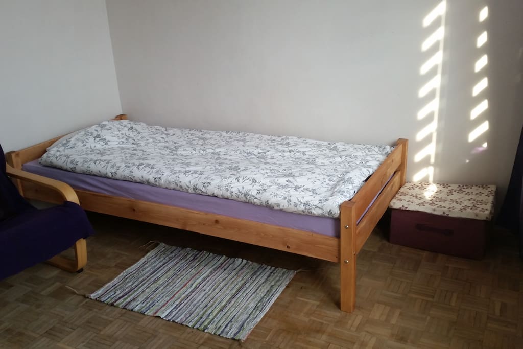 Single bed with two easy chairs
