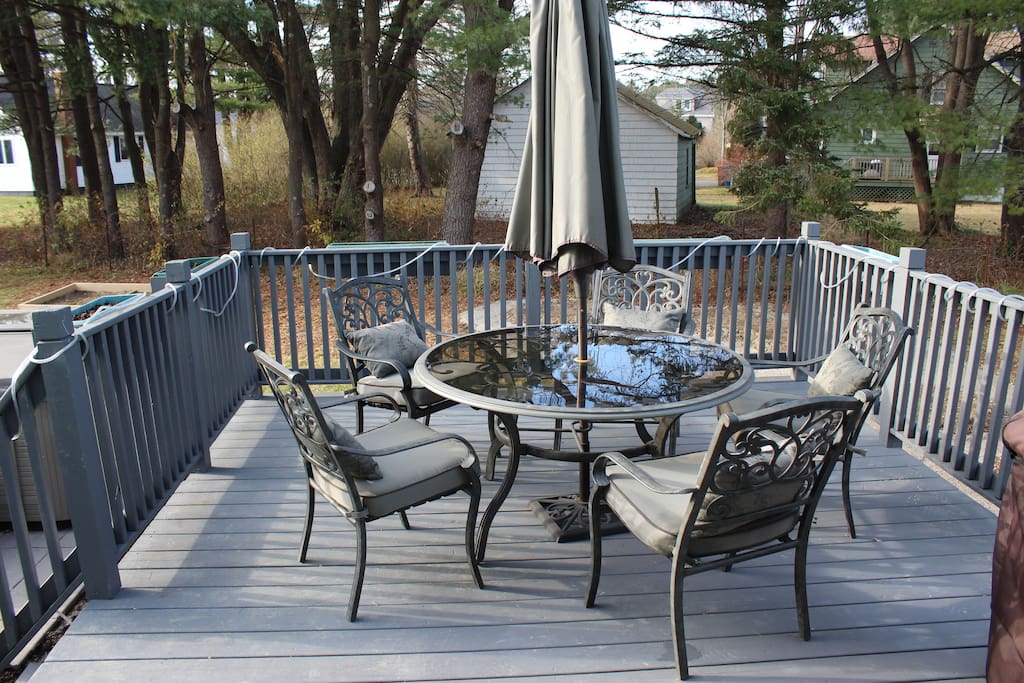 A deck to enjoy your coffee in the morning. There is also a grill you can use (in the right season), not shown in this picture.