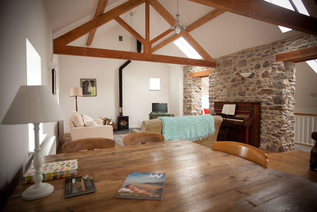 Our lovely large living room with wood burning stove