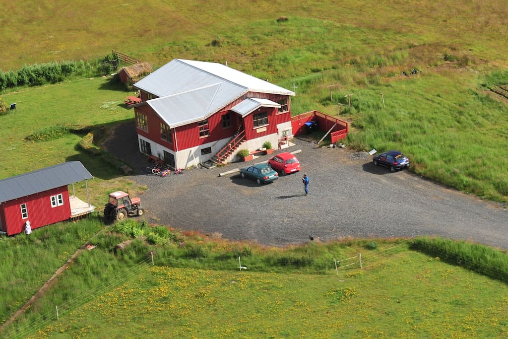 The guesthouse seen from the air.