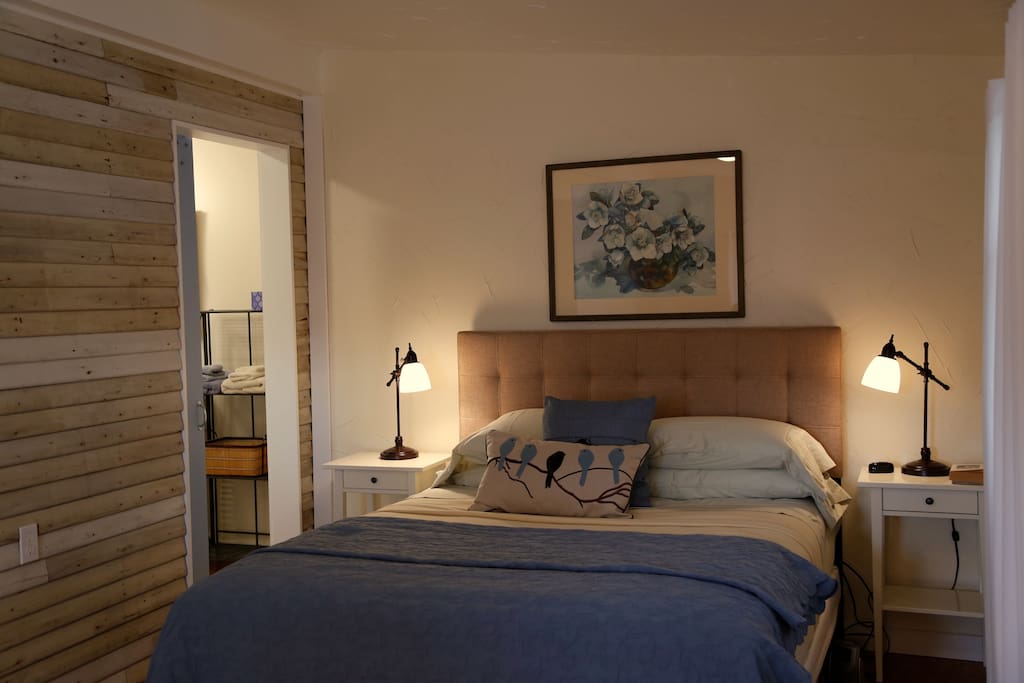 Bedroom to bathroom.