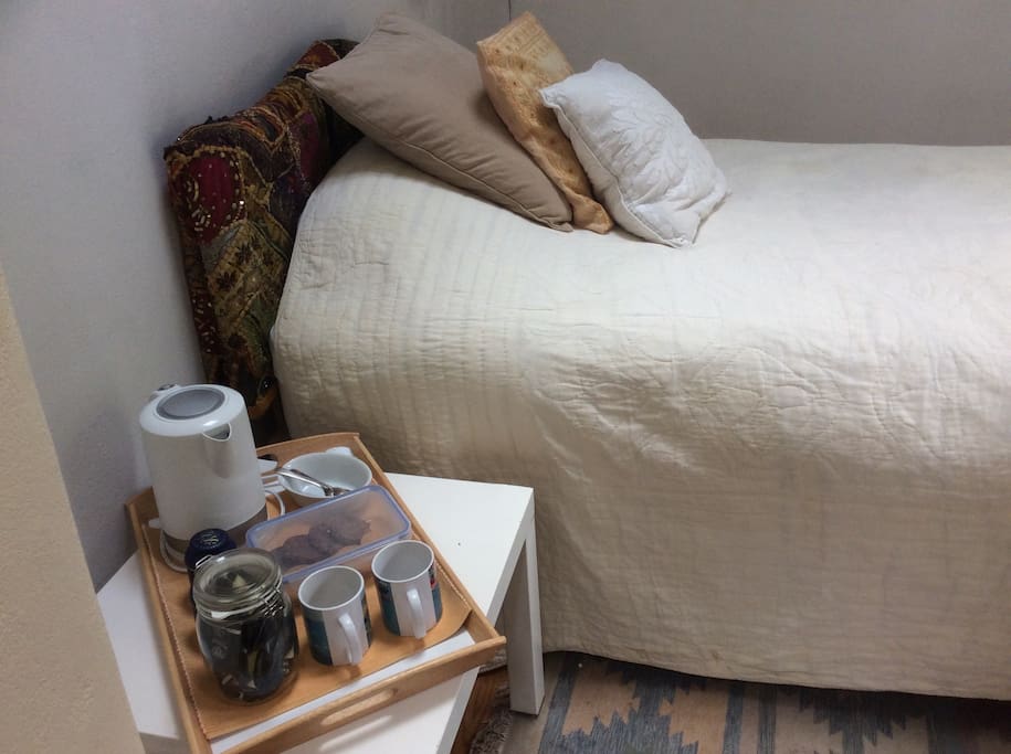 Comfy bed with memory foam mattress. Tea and coffee making facilities and biscuits (of course!)