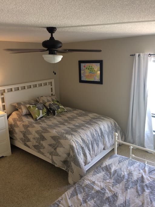 The second bedroom is spacious enough for a queen and a double sized day bed with trundle and has a very large closet