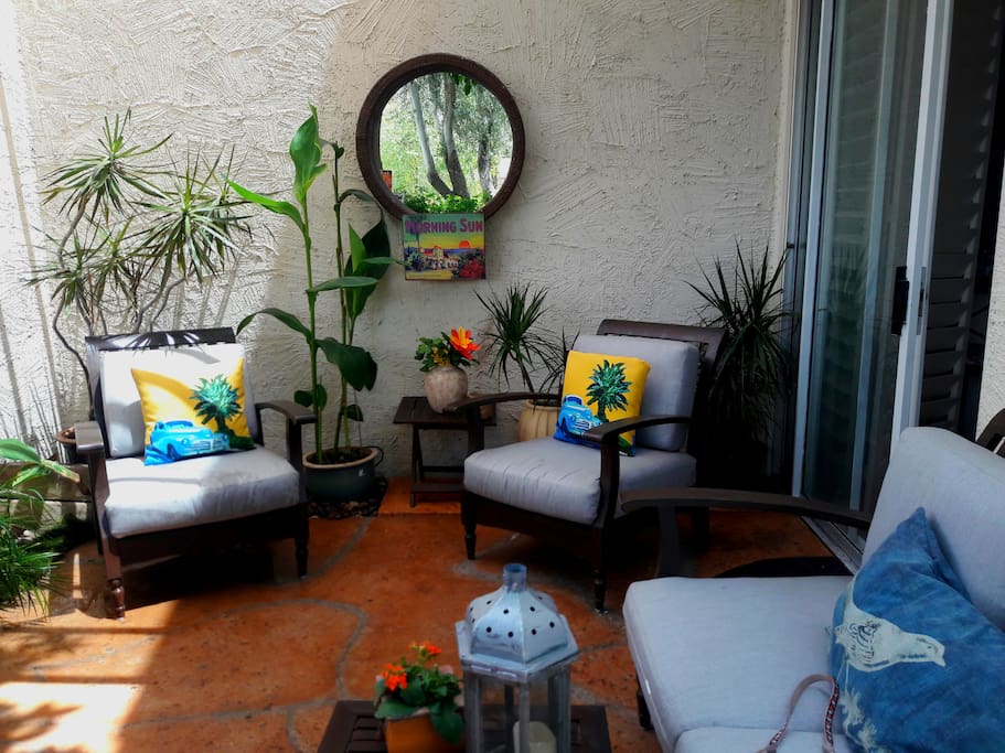 One of two patios.