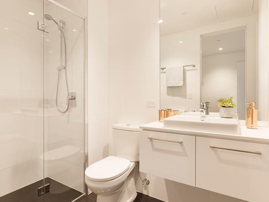 Clean Bathroom with basic toiletries
