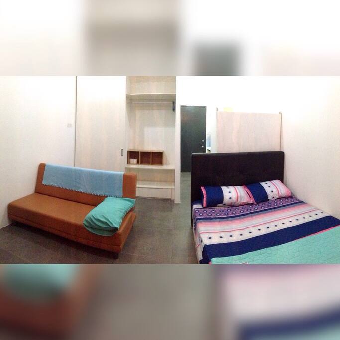 Left: sofa before being turned down.