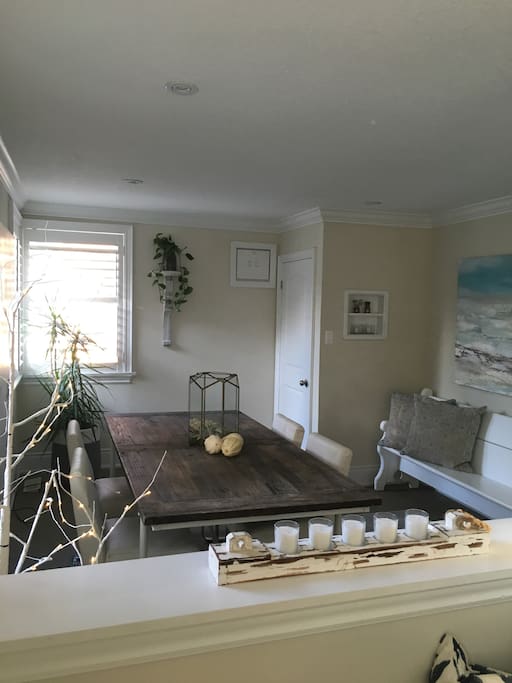 large harvest table in dining room