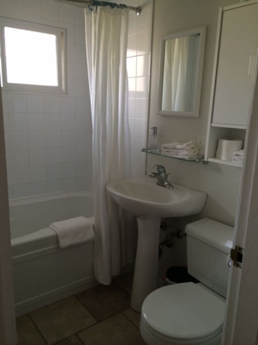 Newer bathroom. All white! Clean & fresh!