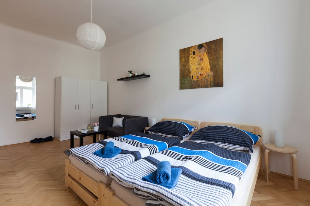 Comfortable beds made of natural wood