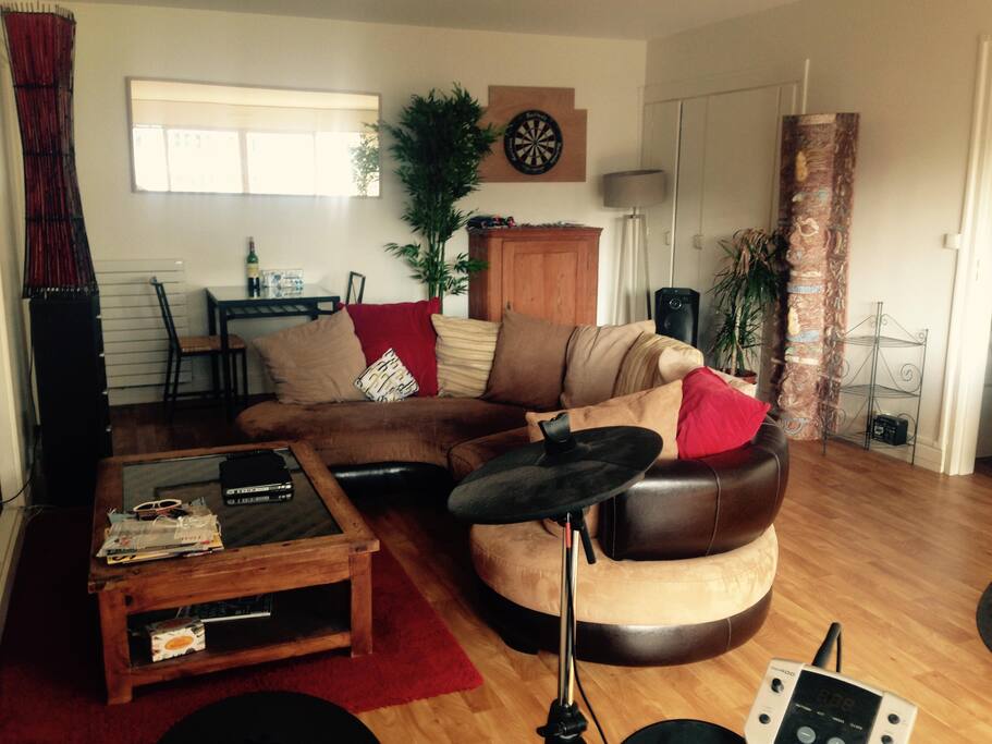 The living room is very luminous and the couch is confortable