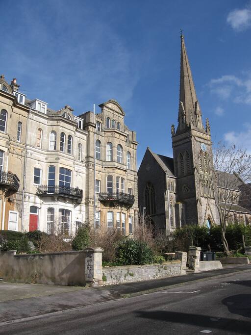 Flat is next to beautiful church