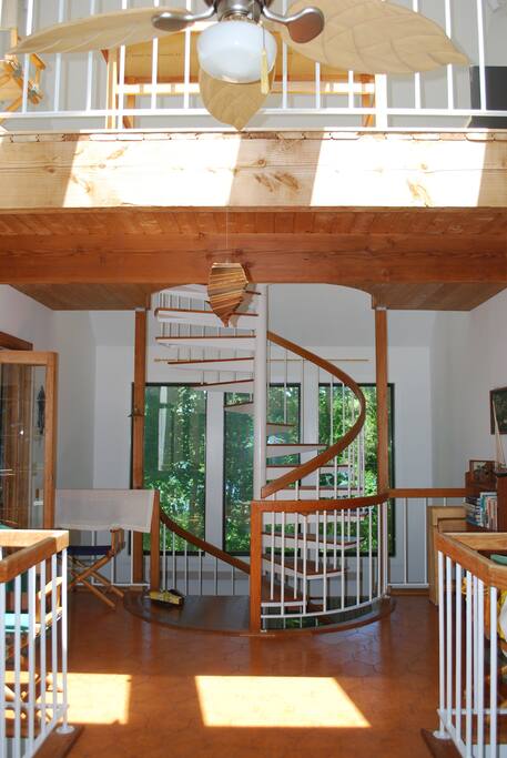 Unique staircase connects all levels of the house