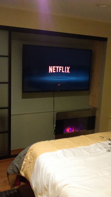 TV with Heater and fire place