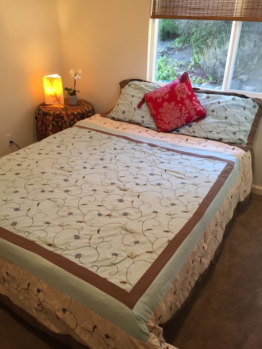 This is your bedroom with a queen sized very comfortable bed.