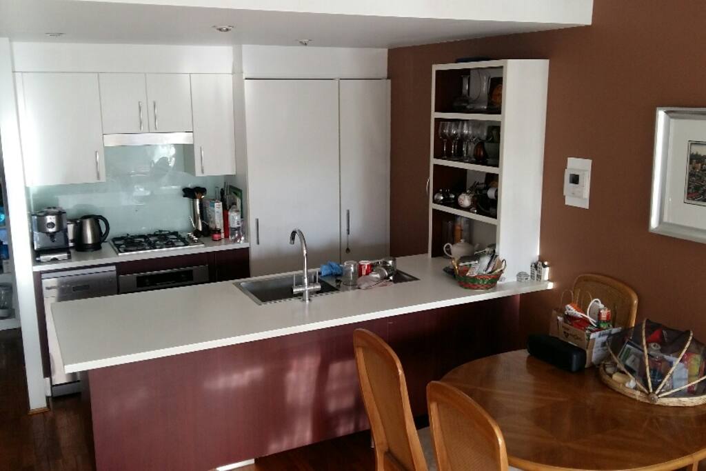 Kitchen - oven, cooktop, dishwasher, fridge - every cooking instrument and implement known to man.