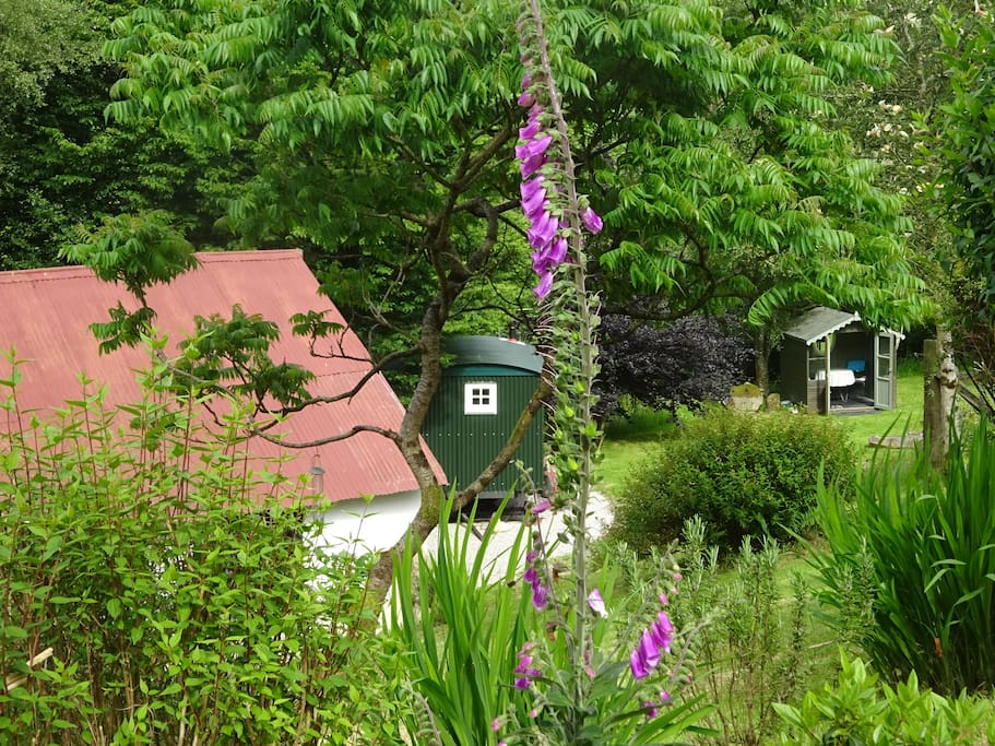 Hut and summerhouse from garden