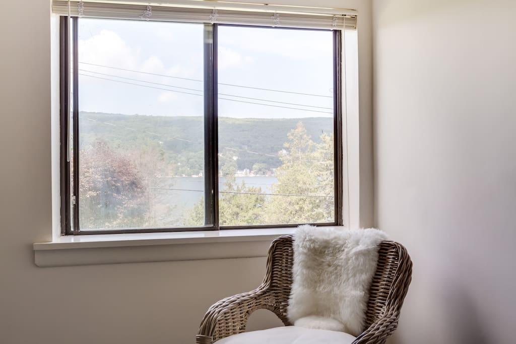 Beautiful lake views from the master bedroom.