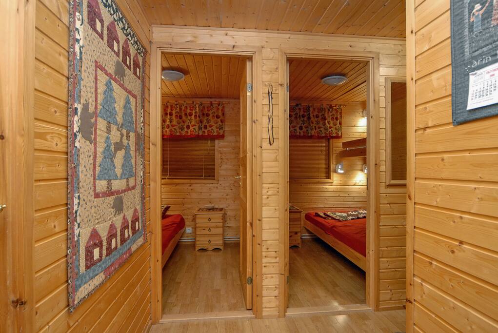 The two bedrooms.
